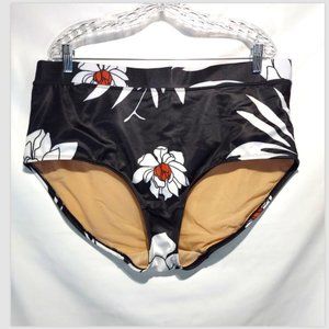NWOT Lane Bryant Cacique Swim Mid-Waist Swim Brief Black Surf Floral Sz 20